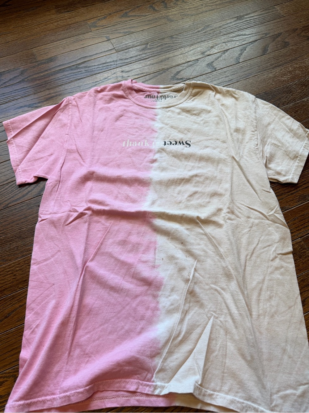 Ariana Grande Pink & Cream Split-Dye Short Sleeve Tee with Center Script